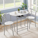 VECELO 3-Piece White & Silver Dining Table Set with Built-in Wine Rack for Small Spaces VECELO
