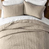 WDCOZY Beige King Size Quilt Bedding Sets with Pillow Shams, Tan Cream Lightweight Bedspread Coverlet, Quilted Blanket Thin Comforter Bed Cover, All Season Summer Spring, 3 Pieces, 104x90 inches WDCOZY