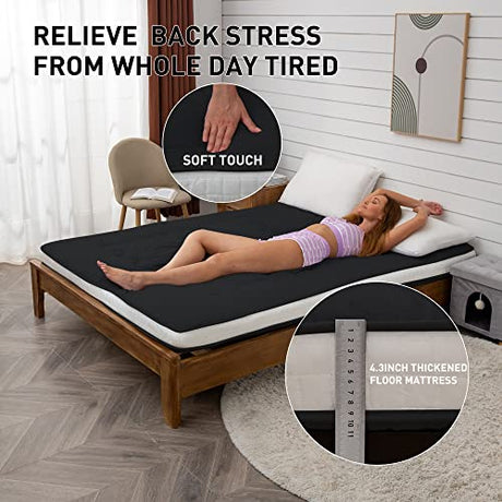 Dr.Futon Japanese Floor Futon Mattress Extra Thick Folding Roll Up Bed Topper Mat for Guest,Lounger and Tavel Dr.Futon
