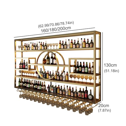Floating Bar Shelves Wine Rack Wall Mounted Liquor Bottle Display Shelf with Hanging Wine Glass Rack Liquor Cabinet Bar for Home Whiskey Shelf for Cafe Kitchen Living Room Restaurant(Gold,16 Generic