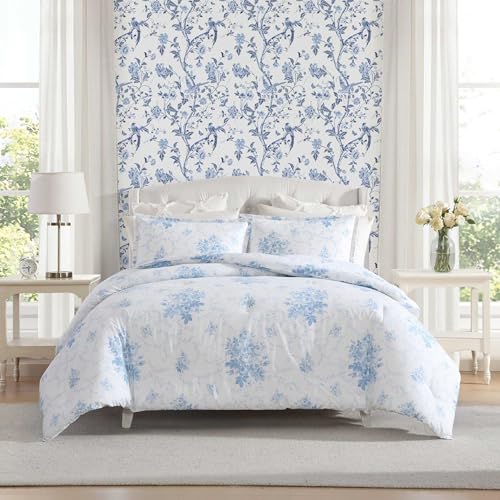 Laura Ashley - Twin Duvet Cover Set, Plain Weave Cotton Bedding with Matching Sham, Button Closure, Lightweight for Year Round Use, Dorm Essentials, Oeko-Tex Certified (Sophia Blue) Laura Ashley