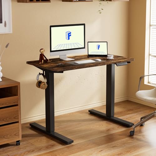 FLEXISPOT EN1 One-Piece Standing Desk with 1-Inch Thick Desktop, 48"x30" Electric Height Adjustable Desk for Home Office & Multi-Device Workstations, Rustic Brown FLEXISPOT