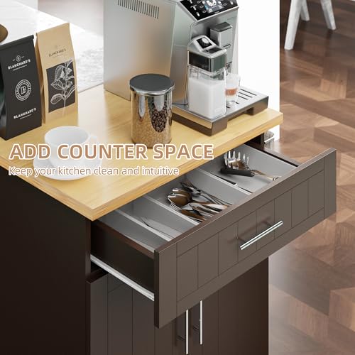 Shintenchi Kitchen Island Cart with Storage,Rolling Kitchen Island Side Table on Wheels with Large Worktop,Storage Cabinet,Towel Rack and Drawers for Kitchen,Dinning Room, Brown Shintenchi