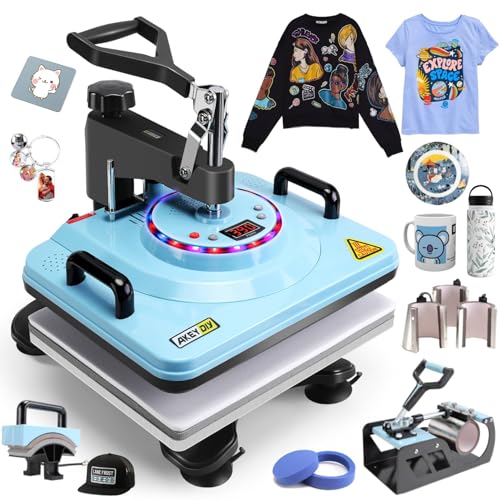 AKEYDIY 8 in 1 Heat Press 15x12 inch 360° Swing Away Digital Shirts Press Multifunction Heat Transfer Sublimation Machine Combo Heat Press Machines for T-Shirts Mugs Hat Plate Cap AKEYDIY