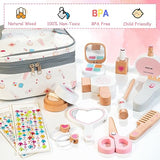 Amtreen Kids Makeup Kit for Girl, Pretend Play for Toddlers 3-5 Wooden Makeup Toy Set, 18 PCS Hair Salon Toys Gifts for 3 4 5 Year Old Amtreen