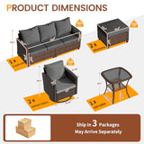 UDPATIO Patio Furniture Set, 6 Pieces Outdoor Sectional Couch with Swivel Rocking Chair, Brown Wicker Rattan Conversation Sofa, 4" Thick Cushion for Garden Backyard Deck, Dark Grey UDPATIO