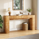 AMERLIFE 63" Burl Wood Console Table, Modern High Gloss Entryway Table with 2 Storage Drawers, Long Sofa Table Behind the Couch for Entrance, Hallway, Foyer, Living Room, Natural AMERLIFE