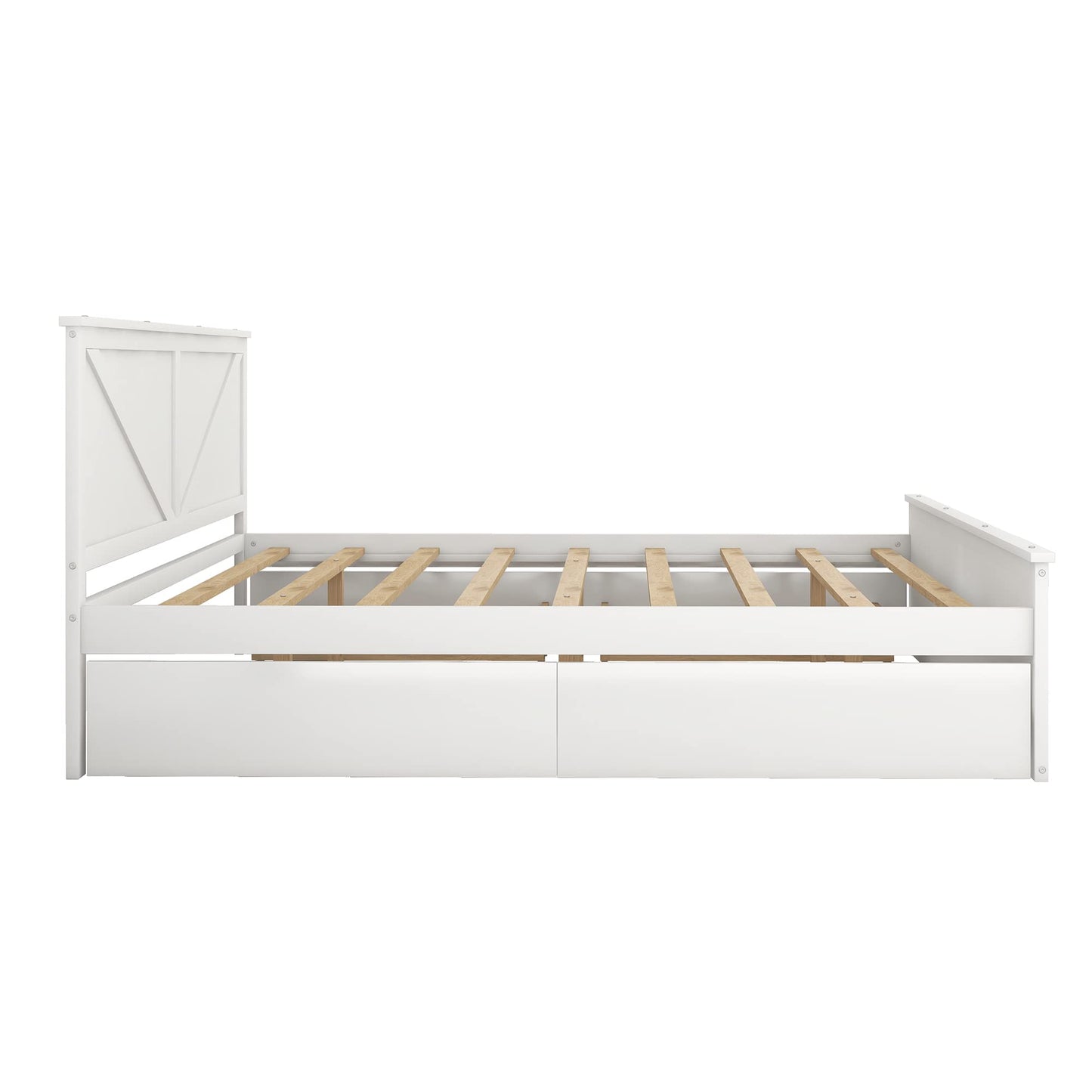 LZ LEISURE ZONE Modern King Size Platform Bed with Storage Drawers and Headboard in White - WoodArtSupply