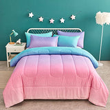Yogeneg Rainbow Comforter Set Full/Queen Size for Teen Girls&Boys Women,Metallic Star Moon Printed Mermaid Comforter with 2 Pillowcase, Microfiber 3 Piece Bedding Set,All Season (Rainbow B, Queen) Yogeneg