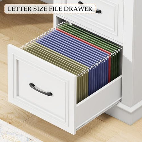 Emirde Farmhouse 47" Executive Desk, Computer Desk with Drawers and File Drawer, Workstation Computer Desk with Charging Station for Home Office,Study,（Cream White） Emirde