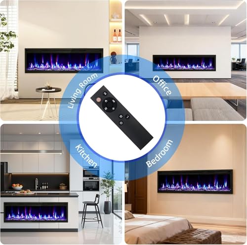 60'' Electric Fireplace Inserts, Recessed Wall Fireplace Heater with Log & Crystal Inserts, Adjustable Flame Color/Speed/Brightness, Heater, Remote Control & Touch Screen, Built-in Timer, Low Noise MERXENG