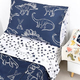 Jundetye 4 Pieces Dinosaur Toddler Bedding Set for Boys, Soft Breathable Toddler Comforter Set, Dino Print Navy, Includes Reversible Comforter, White Fitted Sheet and Flat Sheet, Pillowcase Jundetye