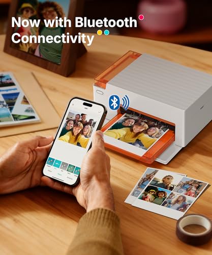 Liene Amber M110 Bluetooth Photo Printer 80 Sheets, Portable Photo Printer for iPhone, Thermal Dye Sublimation, Picture Printer 60 Sheets 4x6 Paper & 20 Sheets 3" Square Sticker Paper & 2 Cartridges Liene