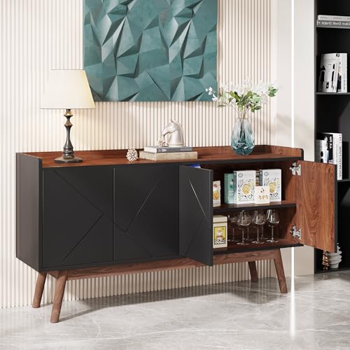 Tribesigns Sideboard Buffet Cabinet with Storage 55" Black Kitchen Sideboard Cabinet, Wood Coffee Bar Cabinet with Doors, Accent Sideboard Cabinet, Console Table Cabinet for Dining Room Livin - WoodArtSupply