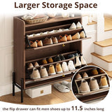 IRONCK Shoe Cabinet Storage with 2 Flip Drawers, Free Standing Wooden Shoe Storage Organizer Cabinet with Rattan Doors for Entryway, Narrow Shoe Rack Cabinet, Walnut IRONCK