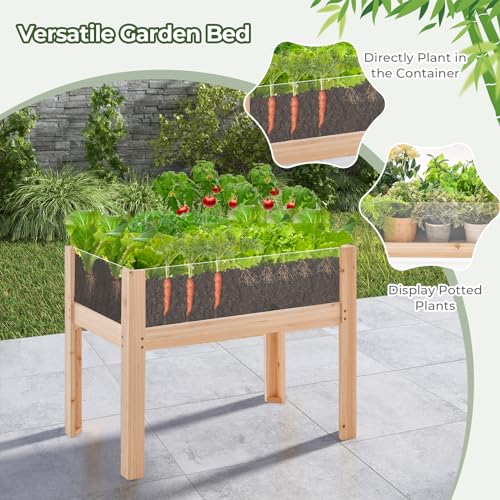 Giantex Raised Garden Bed, Elevated Wood Planter Box with Legs, Drainage Holes, Acrylic Panels, Standing Raised Beds for Fruits Vegetables Flowers Herbs, 30”x18”x24”