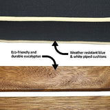 Outdoor Interiors Eucalyptus Wood 3-Piece Square Foldable Bistro Outdoor Furniture Patio Set, Table and 2 Chairs with Cushions, Blue Outdoor Interiors