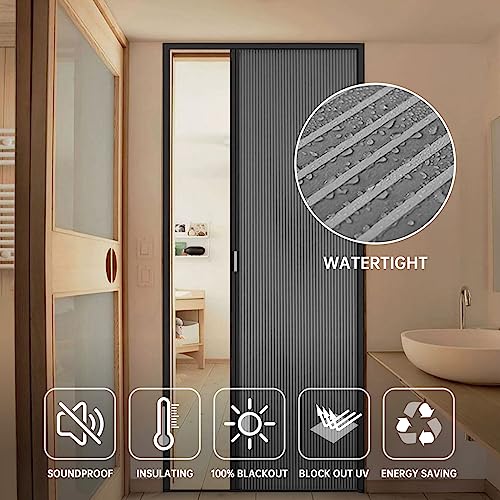 MaKefeile No-Drilling Interior Accordian Door,Sliding Folding Door with Aluminum Frame and Blackout Cellular Fabric, Room Divider Panels for Patio Closet Barn Hallways Shower Doors, Customize, Black MaKefeile