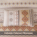 WONGS BEDDING Boho Beige Quilt Set Queen Size,Geometry Printed Bedspread Coverlet Set with 2 Pillowcases,Soft Bohemian Bedding Set Queen 96"×90" WONGS BEDDING
