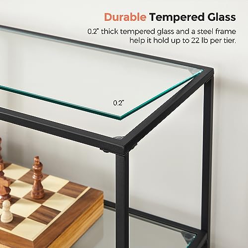VASAGLE 39.4 Inch Console Table with 3 Shelves, Sofa Tables, Modern Entryway Table, Metal Frame, Tempered Glass Shelf, Entryway Living Room Bedroom, Classic Black and Transparent ULGT027B01 VASAGLE