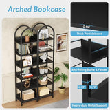 LITTLE TREE 6-Tier Open Bookshelf, 78.7" Tall Arched Bookcase, Black Wooden Bookshelf with Metal Frame, Freestanding Narrow Bookcase Display Shelves for Living Room, Bedroom, Office LITTLE TREE