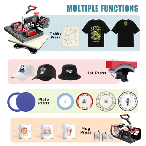 Upgraded 8 in 1 Heat Press Machine 12x15 Inch Heat Transfer Machine w/Tumbler Press 360-Degree Swing Away Multifunction Digital Sublimation Heat Press for T Shirt Mug Hat Plate for Commercial Home AKEYDIY