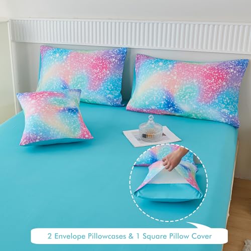 PERFEMET Pink Green Girls Twin Comforter Set, 6 Pieces Colorful Rainbow Kids Bedding Sets, Tie Dye Ombre Glitter Bed in A Bag Comforter Set with Sheets PERFEMET