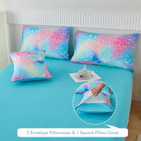 PERFEMET Pink Green Girls Twin Comforter Set, 6 Pieces Colorful Rainbow Kids Bedding Sets, Tie Dye Ombre Glitter Bed in A Bag Comforter Set with Sheets PERFEMET