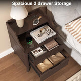SOLACE FURNITURE Nightstand with Charging Station, 21" Tall Nightstand w/2 Storage Drawers, Wood Night Stand with Hidden Handle, 17'' Wide Modern Bedside Table for Bedroom, Brown SOLACE FURNITURE