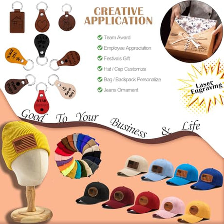 iFForce 60 Pcs Lasable Engravable Blanks - Leatherette Iron on Hat Patches & PU Leather Key Fob Kit for DIY Custom Laser Engraving Craft Gifts iFForce