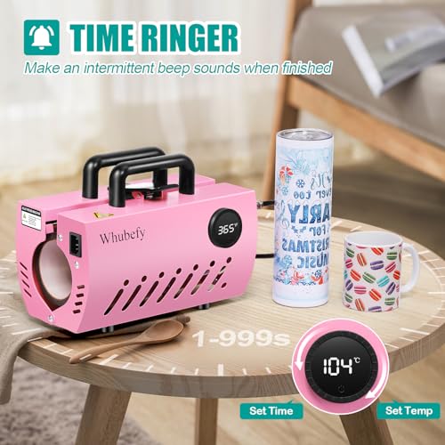 Whubefy Tumbler Heat Press Machine Pink for 30oz 20oz Sublimation Blank Skinny Tumbler 11-16oz Coffee/Ceramic/Stainless Steel/Aluminium Mug Cup with Heat Paper, Tape & Gloves As Gift for Easy Custom Whubefy