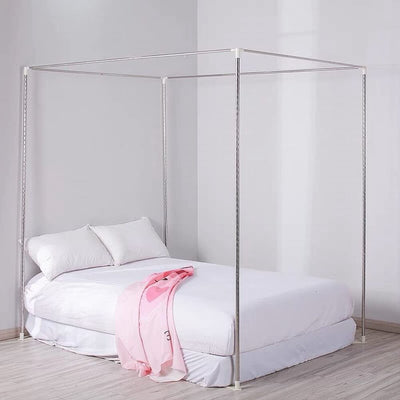 KingKara Canopy Bed Frames Post Queen Full Size Stainless Steel Netting Bed Canopy Frame Poles Four Corner Bed Bracket Fit for Metal Bed Wood Bed Bedroom Décor (Queen)