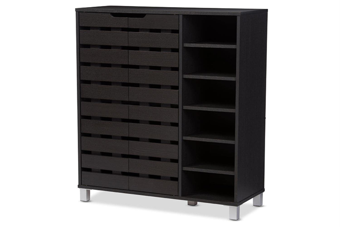 Baxton Studio Shirley Modern & Contemporary Wood 2-Door Shoe Cabinet with Open Shelves, Dark Brown - WoodArtSupply