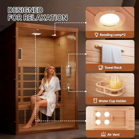 PABIMIA 2-Person Infrared Sauna, Smart App Control, WiFi & Bluetooth, Low EMF 1500W/120V LCD Heater, Indoor Home Sauna with Flame-Retardant Materials PABIMIA