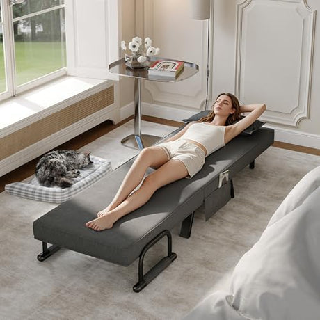 TYBOATLE Sleep Chair Bed, Comfy Convertible Sleeper Chairs for Adults, 5 in 1 Folding Sofa Bed with Adjustable Backrest & Side Pockets & Pillow, Cozy Small Couch for Small Spaces, Office (Dark Grey) TYBOATLE