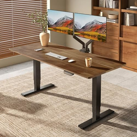 FLEXISPOT E6 MAX Woodix Acacia Solid Wood 60x30 Inch Dual Motor Heavy Duty Standing Desk, 330lbs Capacity, 3-Stage Height Adjustable Desk w/Cable Management & Wheels(Walnut Acacia Wood + Black Frame) FLEXISPOT