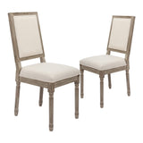 CangLong Farmhouse Dining Room Accent Chairs, Modern Distressed Bedroom Chairs with Square Back, Elegant Kitchen Chairs Side Chair, Set of 2, Fabric Back in Beige CangLong