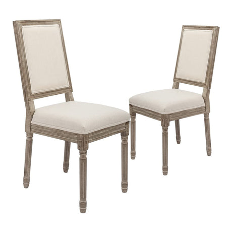 CangLong Farmhouse Dining Room Accent Chairs, Modern Distressed Bedroom Chairs with Square Back, Elegant Kitchen Chairs Side Chair, Set of 2, Fabric Back in Beige CangLong