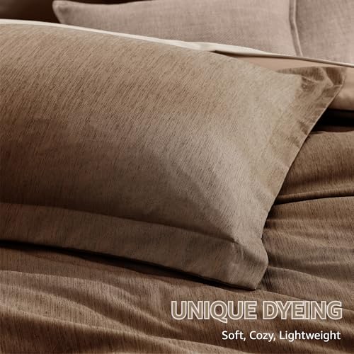 Monbix Queen Comforter Set - 7 Pieces Cationic Dyeing Brown Bed in a Bag Queen Bedding Sets with Comforter, Sheets, Pillowcases & Shams, Reversible Bedding Comforters Sets Monbix