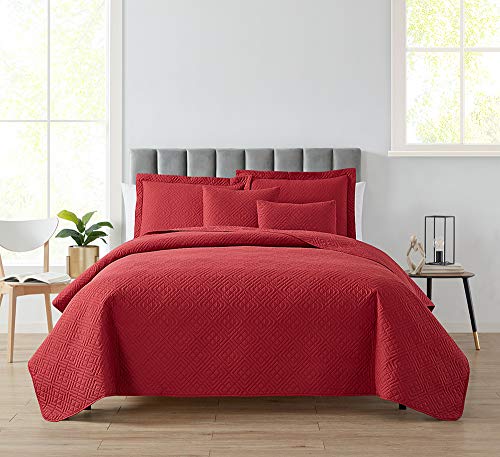 Hearth & Harbor Quilts Twin Size - All Season Bedspread Coverlet Set, Pinsonic Weave Lightweight Bedding Set - 4 Piece Twin Quilt Set with Pillow Shams, Diamond - Burgundy Hearth & Harbor