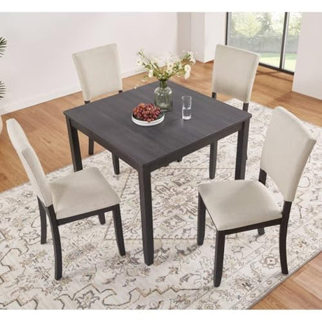 JIJIWANG Modern 4 Person Dining Table Set with 4 Chairs, Dining Table Set for 4 People, 5-Piece Wooden Dining Table Sets for Living Room, Kitchen and Dining Room, Antique Black + Beige JIJIWANG