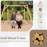 EPICOZY 2-Seat Porch Swing, Wooden Log Patio Swing Chair Bench with Stand, Rustic Hardwood Swing Chair with Curved Back, Wood Seating Porch Swings for Outside Yard, Garden, Deck, Poolside, Natural EPICOZY