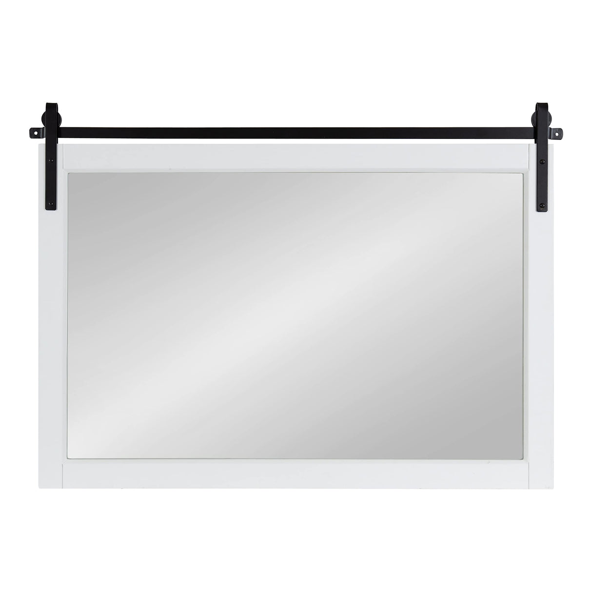 Kate and Laurel Skylan Modern Farmhouse Decorative Wood Framed Wall Mirror, 38 x 27, White and Black, Barn Door-Inspired Transitional Wall Hanging Mirror for Bathroom or Living Room Uses Kate and Laurel