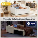 Trygoal Convertible Sofa Bed, Pull Out Couch with Side Pockets, 3 in 1 Velvet Fabric Loveseat Sleeper Sofa Bed, Pull Out Couch with Adjustable Backrest for Living Room, Bedroom, Apartment, White Trygoal