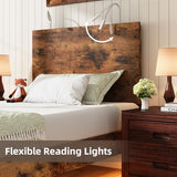 BarnFurin Floating Twin Bed Frame with Led Lights, Wooden Bed Frame with Reading Light Headboard, Heavy Duty Metal Slats, No Box Spring Needed, Easy Assembly, Rustic Brown BarnFurin