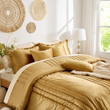 MUSSEL Bedding Comforter Set Queen Size 3 Pieces-Luxury Shiny Gold Striped Lightweight Bedroom Comforter Queen Size,Soft Velvet Bed Set with 2 Shams MUSSEL