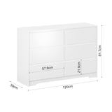 Panana Modern 6 Drawer Double Dresser, Wood Wide 6 Chest of Drawers with Deep Drawers Floor Storage Lateral Drawer Cabinet Organizer for Living Room Bedroom Home Office (White) Panana