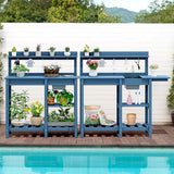 SERWALL Potting Table Outdoor Potting Bench with Sink, HDPE Potting Benches for Outside All Weather Use- Blue SERWALL