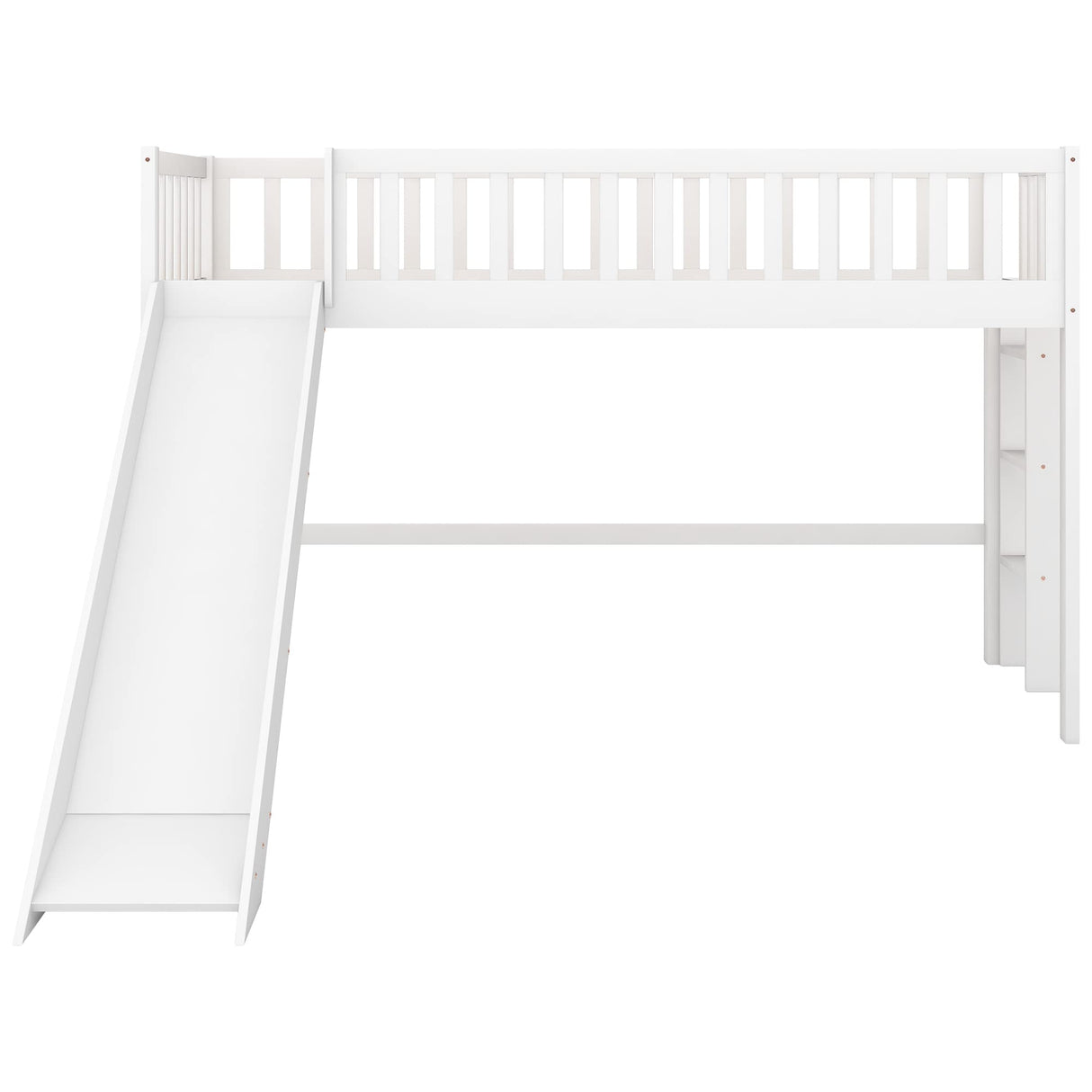 Twin Size Low Loft Bed with Slide,Kids Loft Bed with Ladder,Wood Kids Loft Bed Twin Size for Girls Boys,White Bellemave