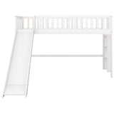 Merax Twin Size Junior Wood Loft Bed with Slide Loft Bunk Bed for Girls Boys,No Box Spring Needed,White Merax